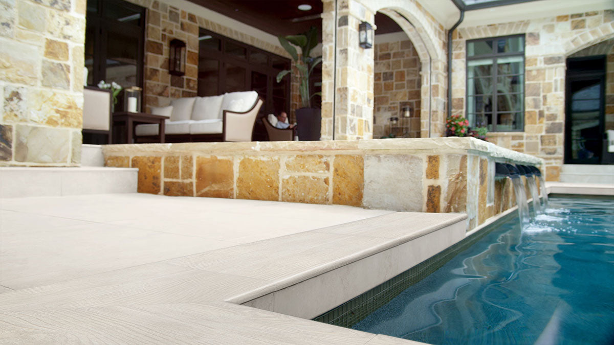 MSI Caldera Blanca 13 x 24 Matte Porcelain pool coping (LCOPNCALBLA1324) – MSI room scene