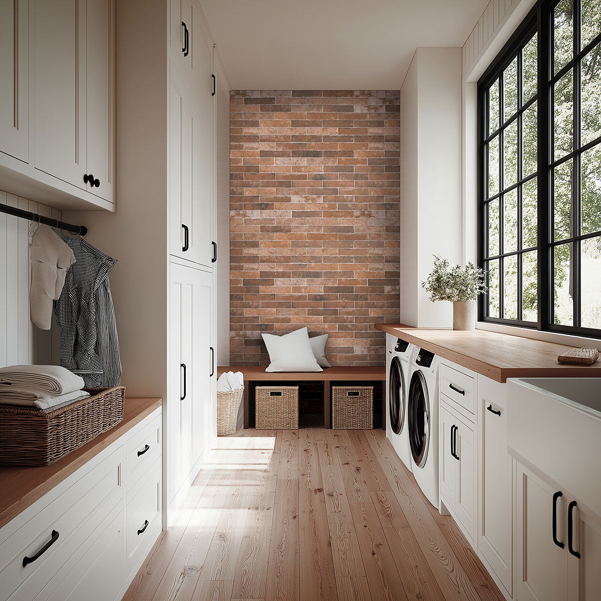 MSI Capella Red Brick 2 x 10 Matte Porcelain tile (NCAPREDBRI2X10) – MSI room scene (laundry room)
