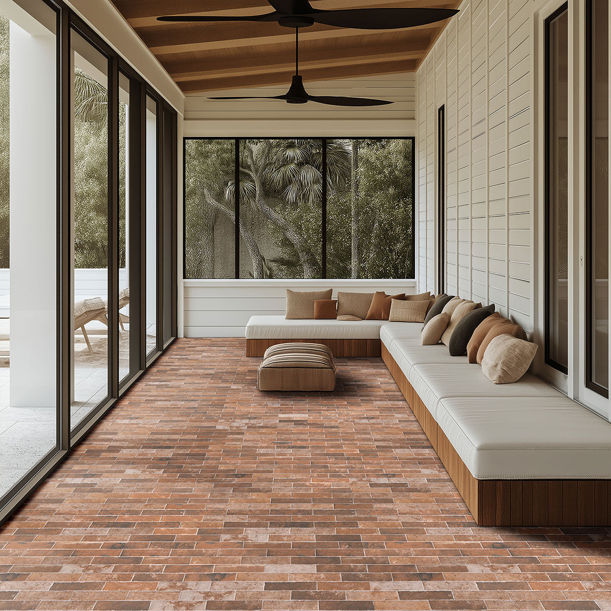 MSI Capella Red Brick 2 x 10 Matte Porcelain tile (NCAPREDBRI2X10) – MSI room scene (living room)