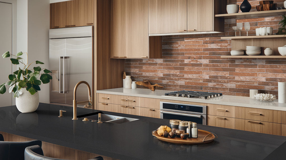 MSI Brickstone Red Brick 2 x 18 Matte Porcelain tile (NCAPREDBRI2X18) – MSI room scene (kitchen)