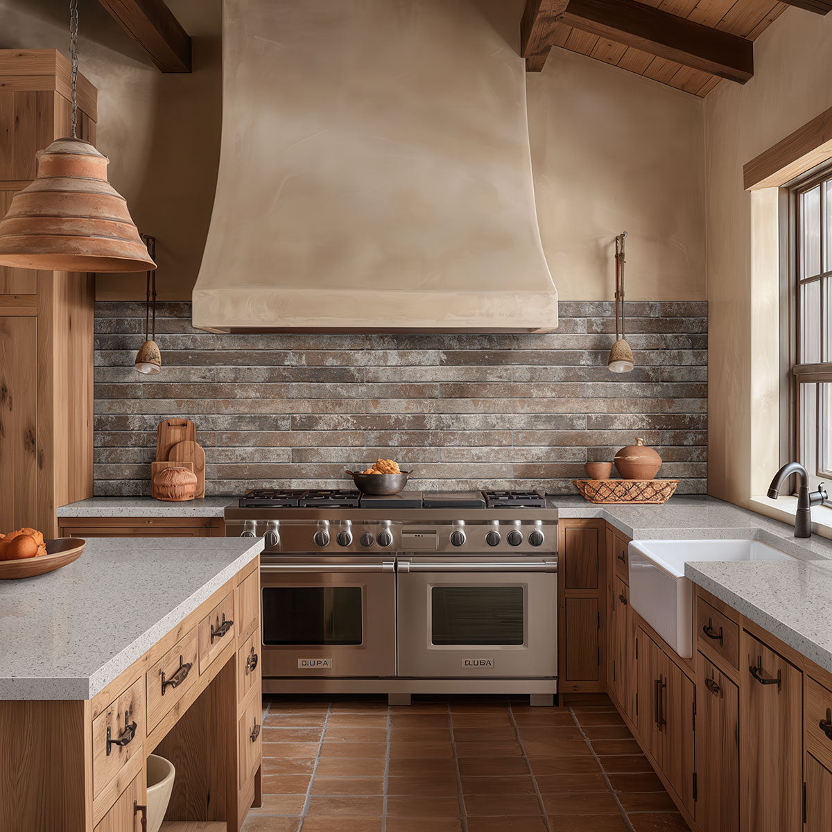 MSI Rustique Red Brick 2 x 18 Matte Porcelain tile (NCAPRUSREDBRI2X18) – MSI room scene (kitchen)