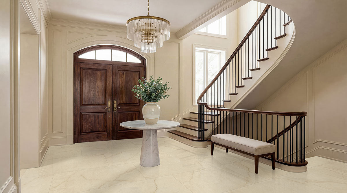 MSI Brighton Crema 24 x 48 Polished Porcelain tile (NBRICRE2448P) – MSI room scene (entryway)