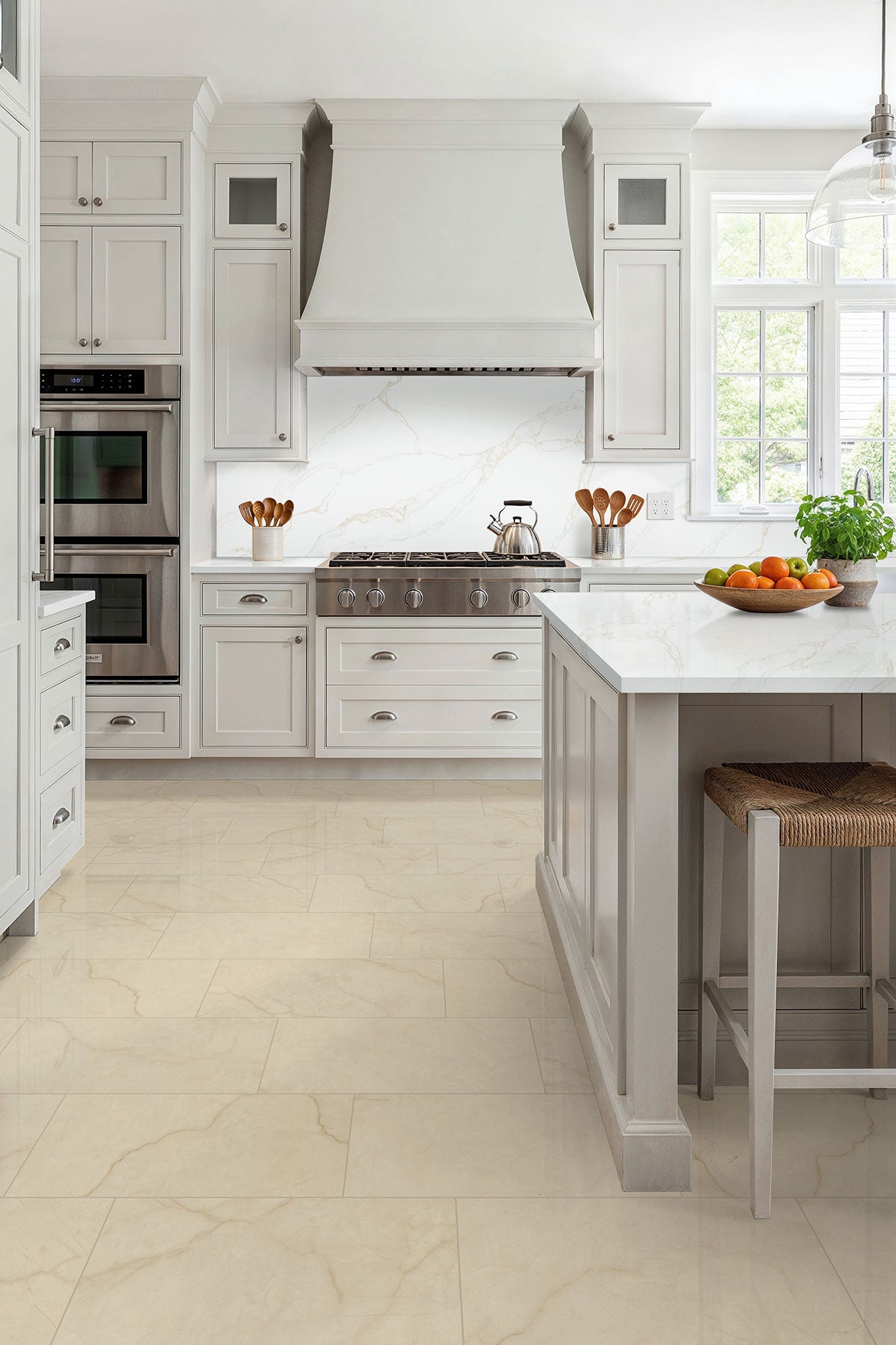 MSI Brighton Crema 24 x 48 Polished Porcelain tile (NBRICRE2448P) – MSI room scene (kitchen)