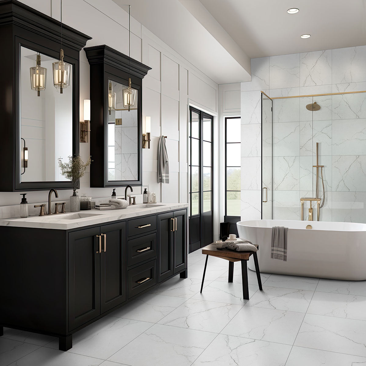 Brighton Grey 12 x 24 porcelain tile installed, room scene