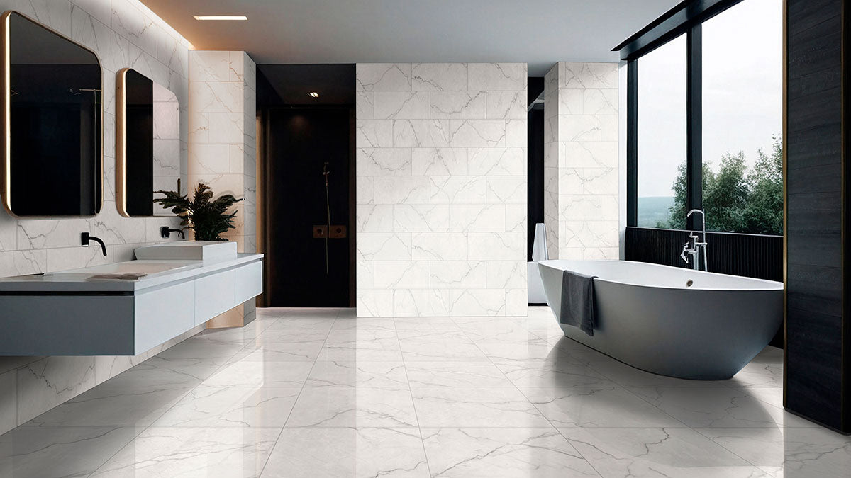 MSI Brighton Grey 2 x 2 Matte Porcelain mosaic (NBRIGRE2X2HEX) – MSI room scene (bathroom)