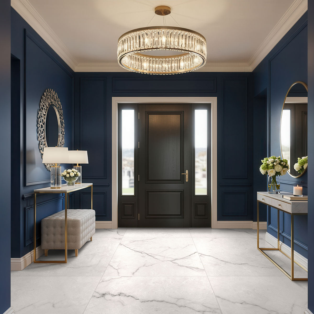 MSI Brighton Grey 3 x 24 Matte Porcelain trim (NBRIGRE3X24BN) – MSI room scene (entryway)
