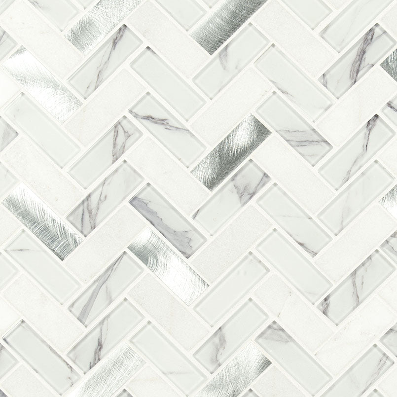 MSI Bytle Bianco Herringbone Glass mosaic (SMOT-SGLSMT-BYTBIA6MM) – MSI product image