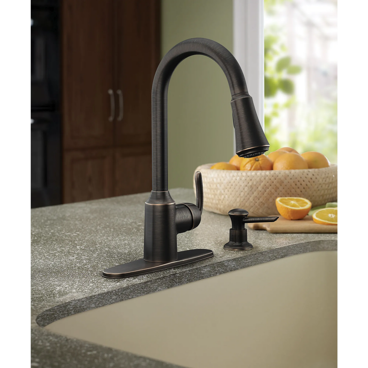 Moen Bayhill Single-Handle High-Arc Pulldown Kitchen Faucet CA87094 in Mediterranean Bronze (CA87094BRB) - view 2
