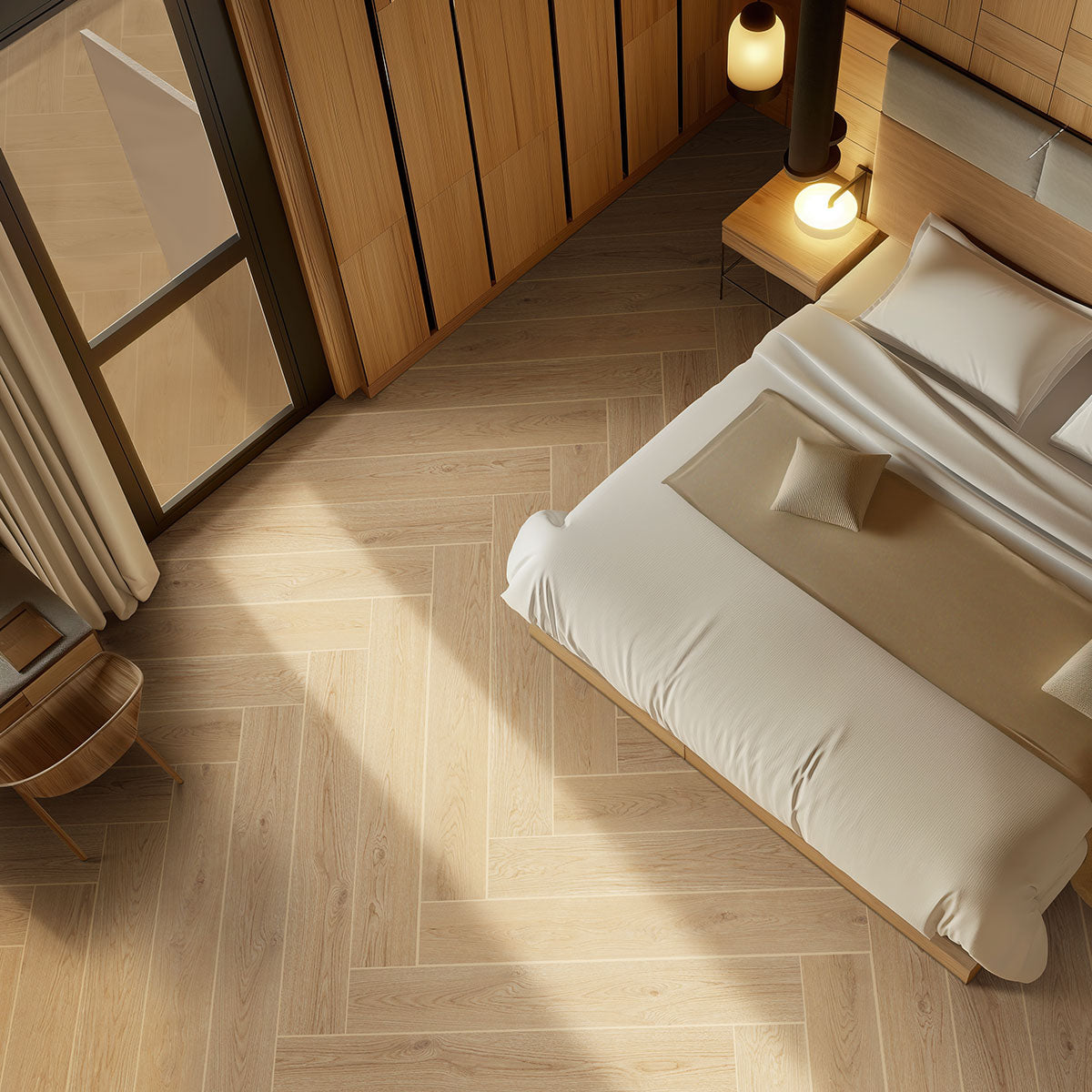 MSI Cabana Blonde 9 x 47 Matte Porcelain tile (NCABBLO9X47) – MSI room scene (bedroom)