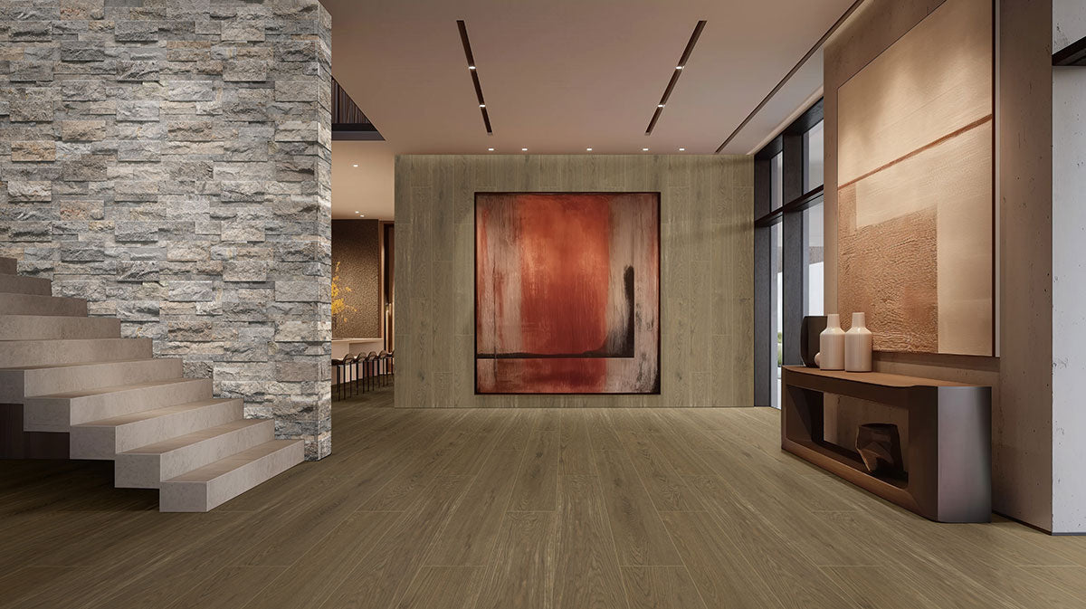 MSI Cabana Honey 9 x 47 Matte Porcelain tile (NCABHON9X47) – MSI room scene (living room)