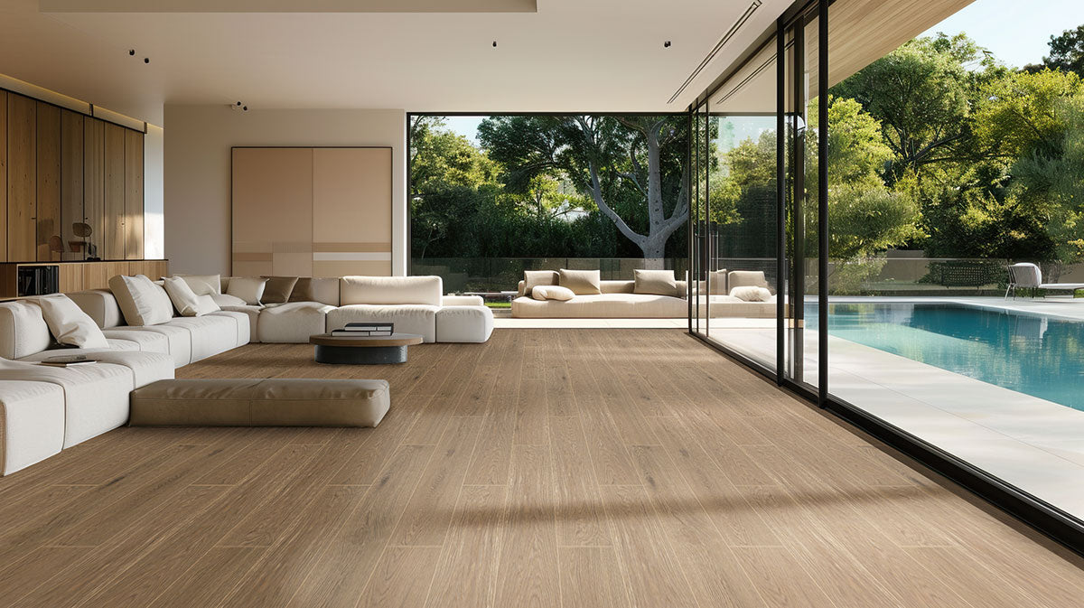 MSI Cabana Honey 9 x 47 Matte Porcelain tile (NCABHON9X47) – MSI room scene (living room)