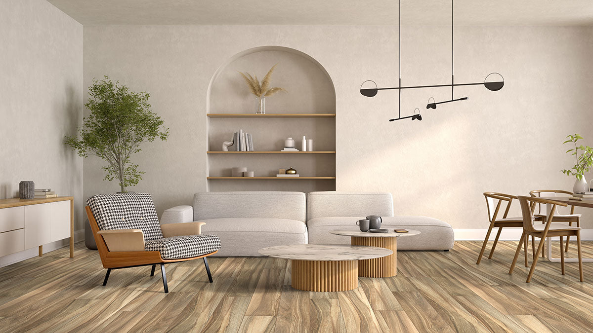 MSI Aspenwood Café 9 x 48 Matte Porcelain tile (NASPCAF9X48) – MSI room scene (living room)