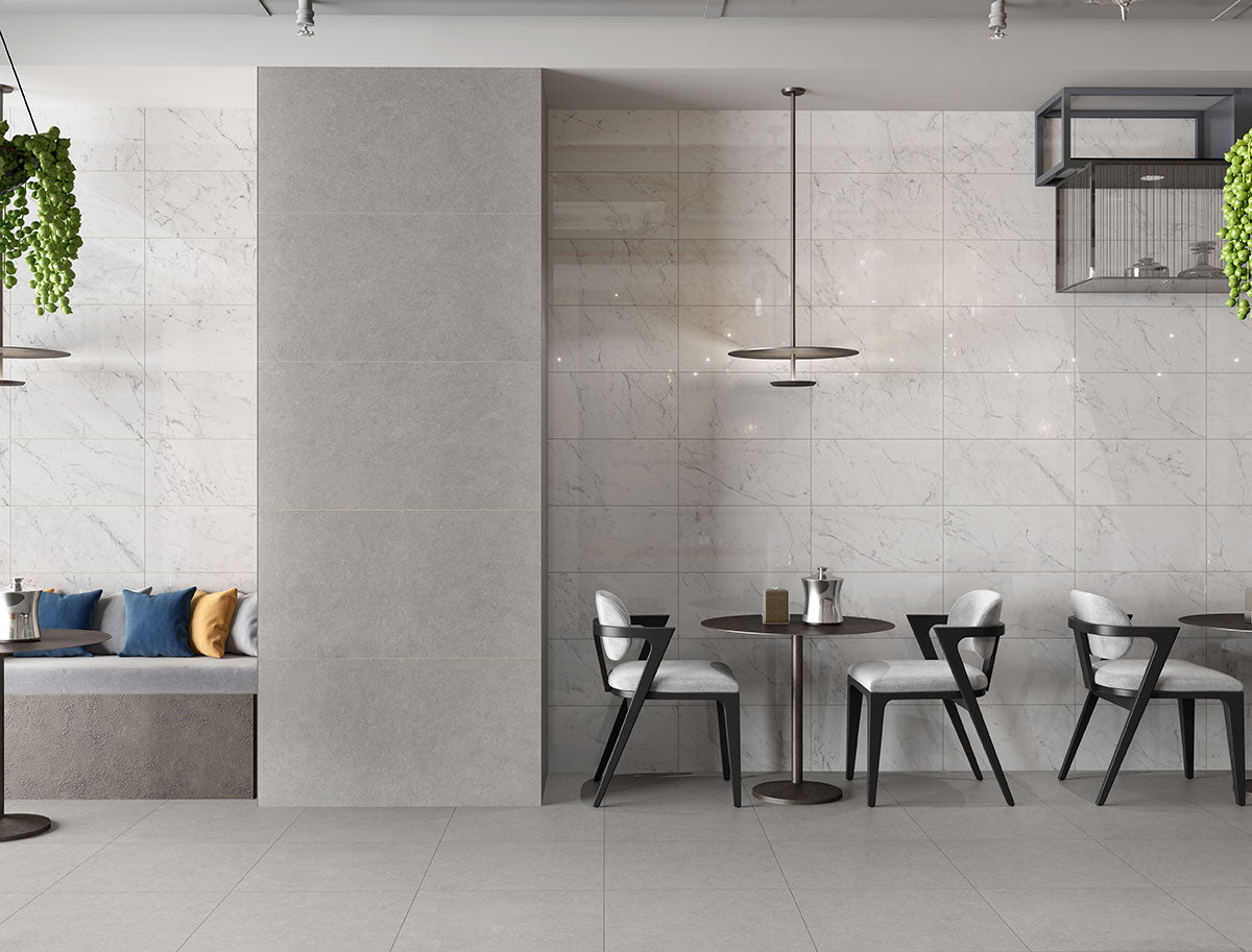 MSI Kaya Carrara Bianco 3 x 24 Polished Porcelain trim (NKAYCARBIA3X24BNP) – MSI room scene