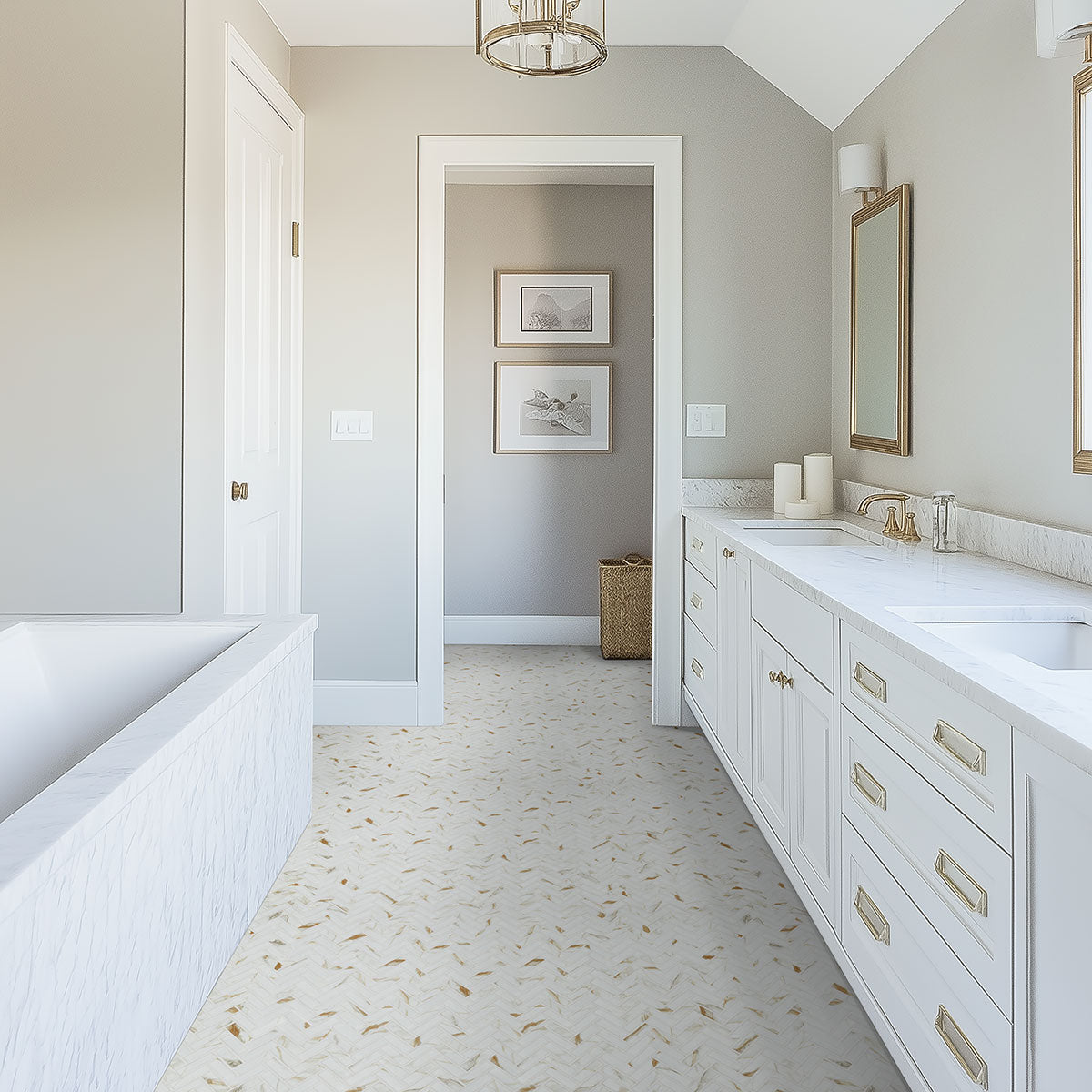 MSI Calacatta Gold 1 x 3 Matte Porcelain mosaic (SMOT-PT-CALGLD-1X3HBM) – MSI room scene (bathroom)