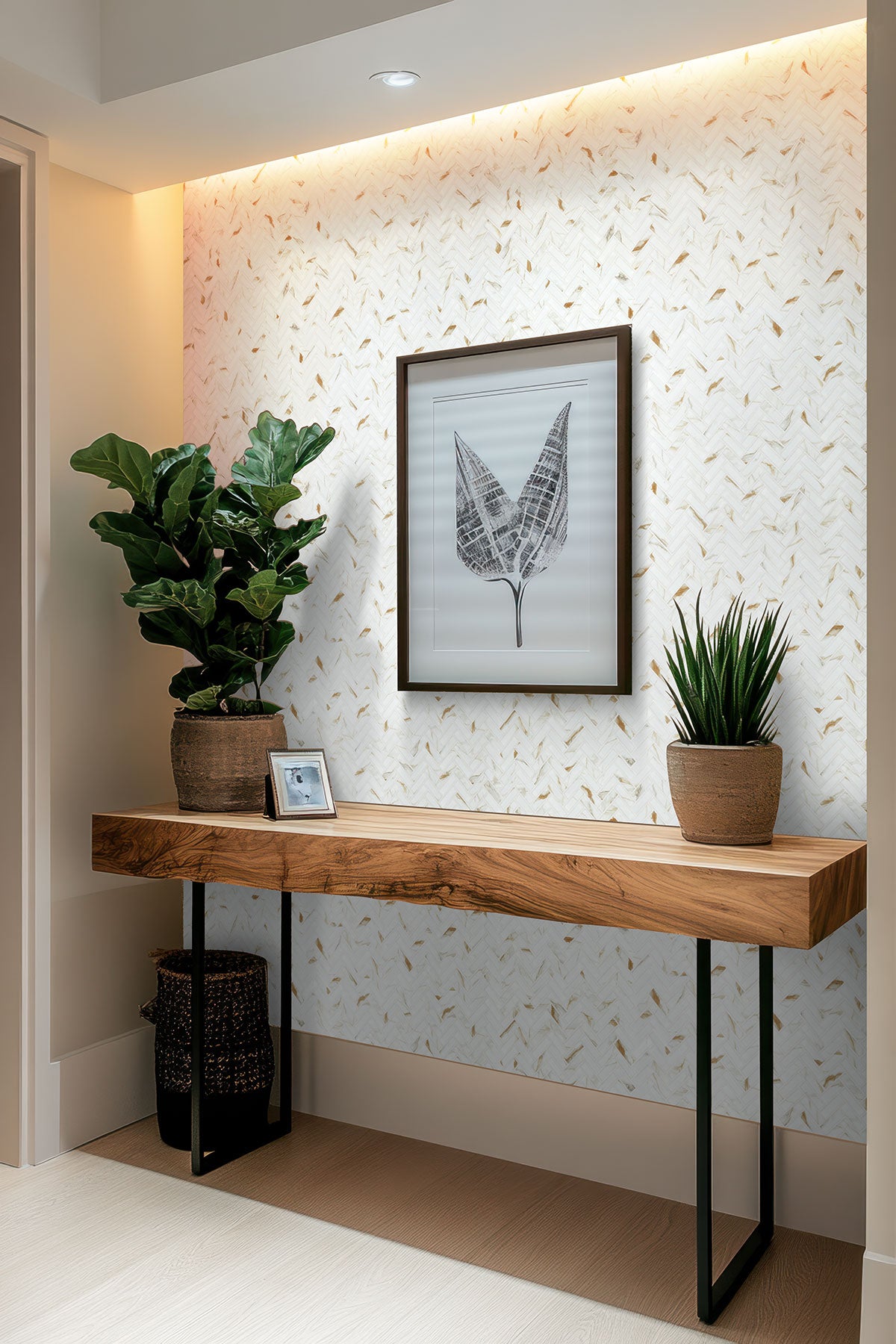 MSI Calacatta Gold 1 x 3 Matte Porcelain mosaic (SMOT-PT-CALGLD-1X3HBM) – MSI room scene (entryway)