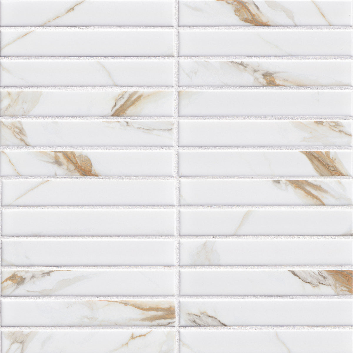 MSI Calacatta Gold 1 x 6 Matte Porcelain mosaic (SMOT-PT-CALGLD-1X6STM) – MSI product image