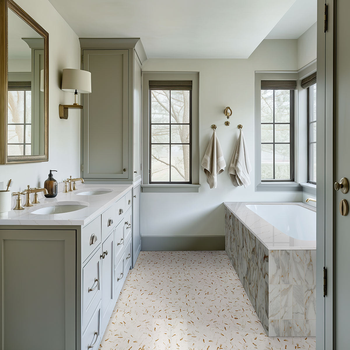 MSI Calacatta Gold 2" Hexagon Matte Porcelain mosaic (SMOT-PT-CALGLD-2HEXM) – MSI room scene (bathroom)