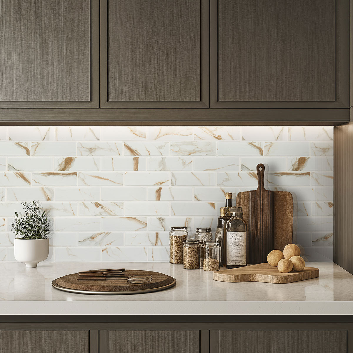MSI Calacatta Gold 2 x 6 Matte Porcelain mosaic (SMOT-PT-CALGLD-2X6M) – MSI room scene (kitchen)