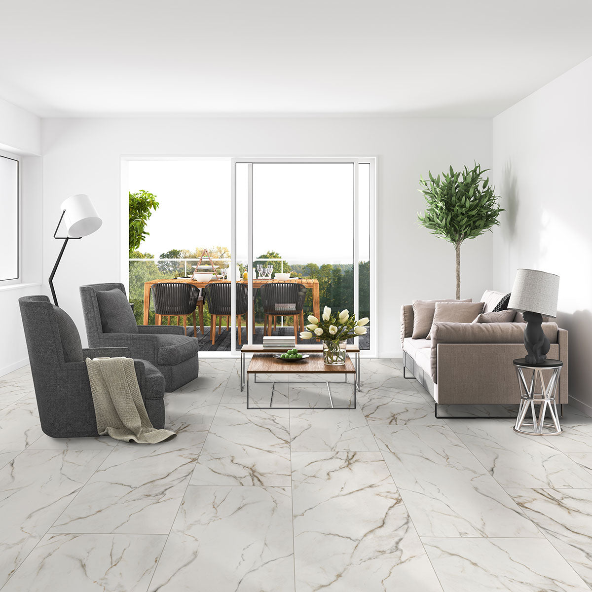MSI Kaya Calacatta Lucca 3 x 24 Polished Porcelain trim (NKAYCALLUC3X24BNP) – MSI room scene