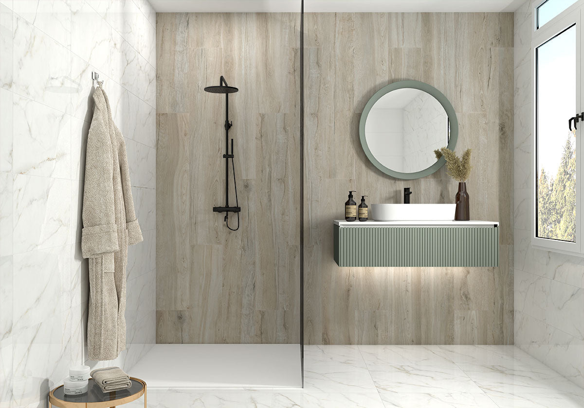 MSI Kaya Calacatta Lucca 3 x 24 Matte Porcelain trim (NKAYCALLUC3X24BN) – MSI room scene