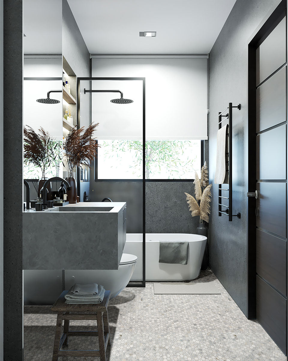 MSI Capri Blue Round Honed Marble mosaic (SMOT-CAPBLU-ROUH) – MSI room scene