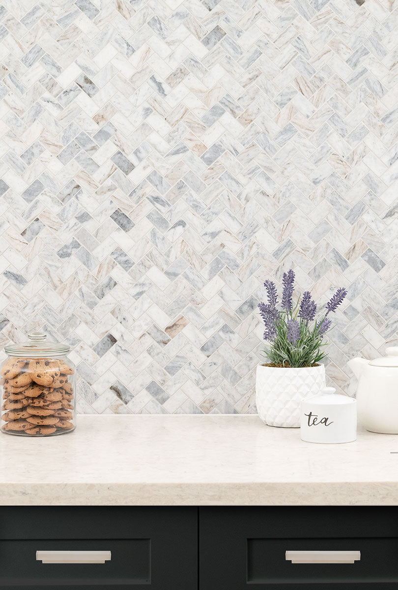 MSI Capri Blue 1 x 2 Honed Marble mosaic (SMOT-CAPBLU-HBH) – MSI room scene