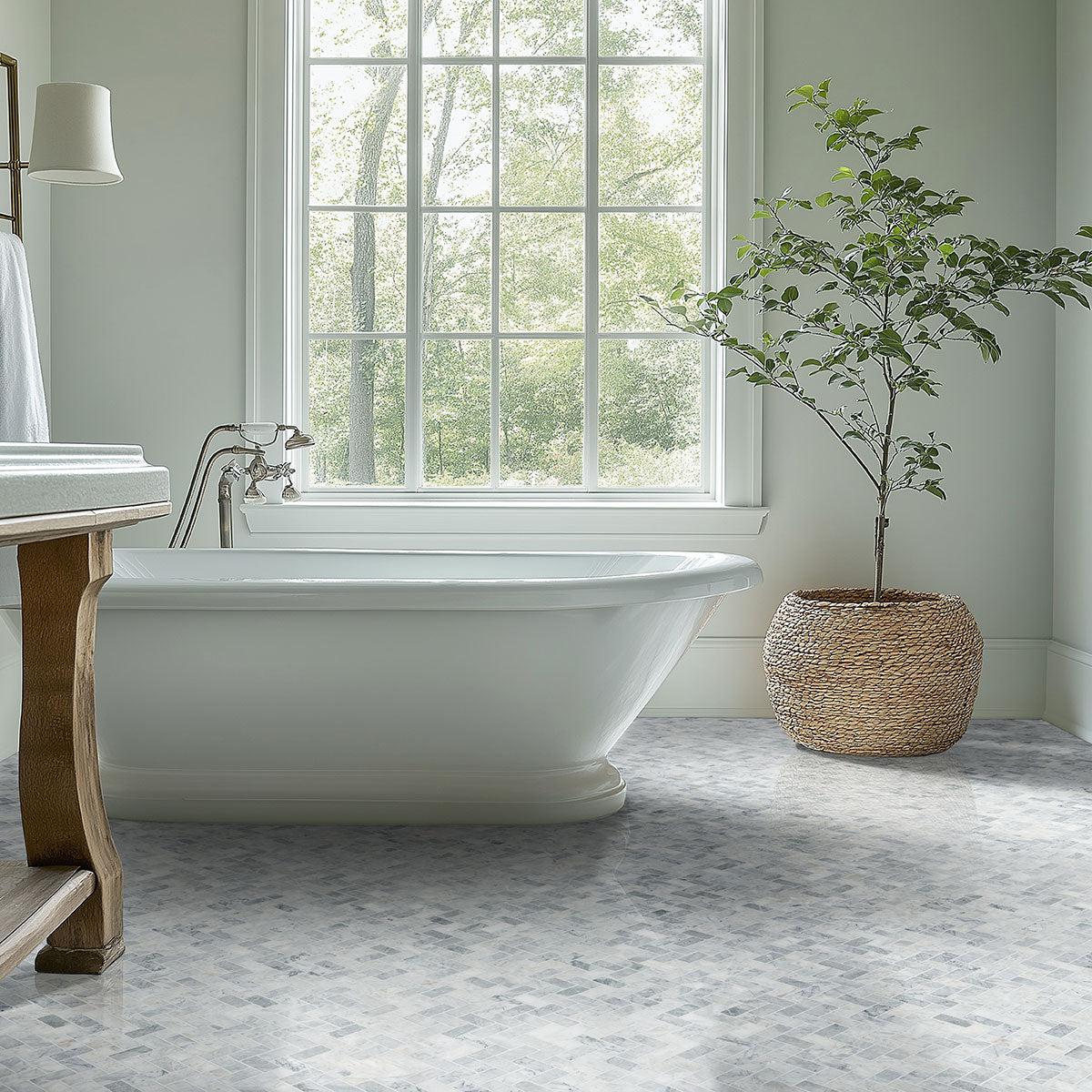 MSI Capri Blue 1 x 2 Honed Marble mosaic (SMOT-CAPBLU-HBH) – MSI room scene (bathroom)