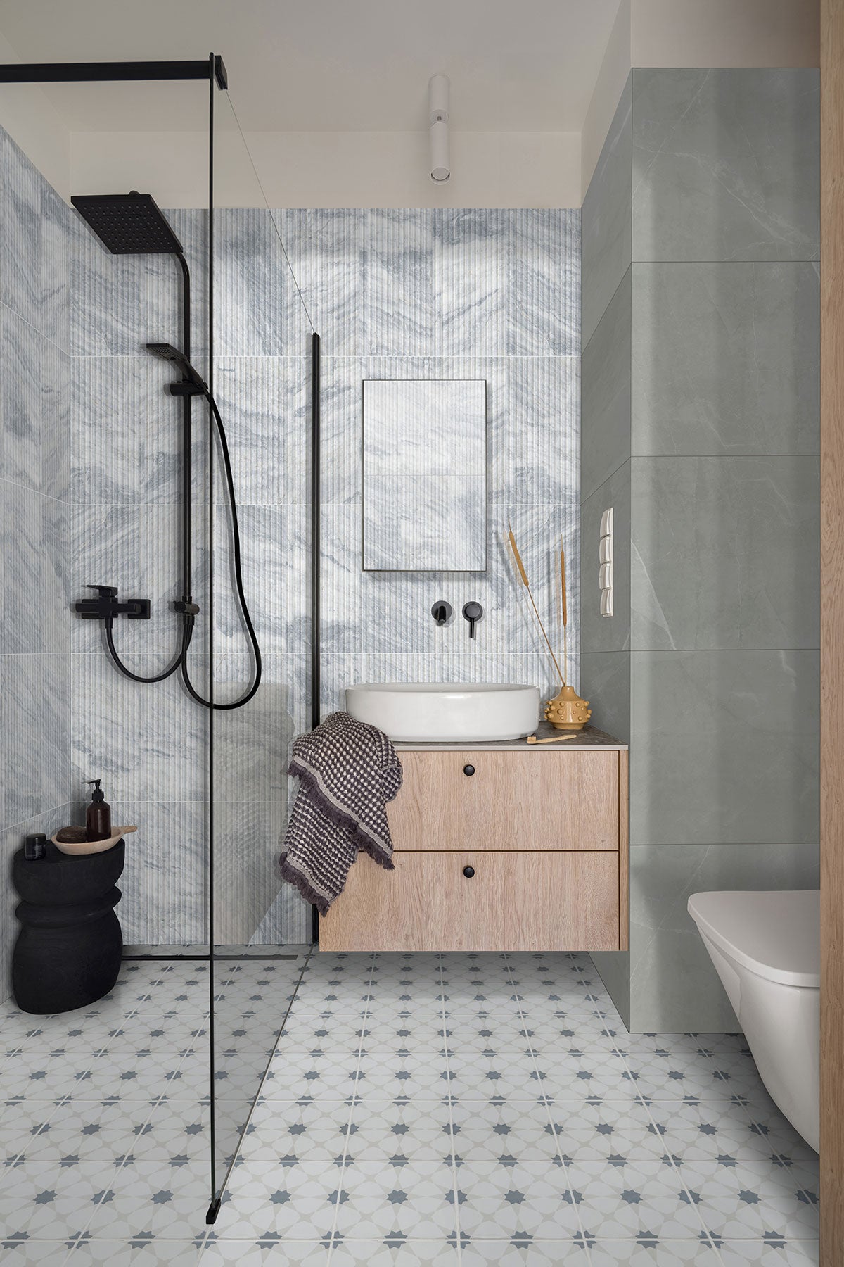 MSI Capri Blue Valentino Fluto 12 x 24 Honed Marble tile (TCAPBLU1224VF) – MSI room scene (bathroom)