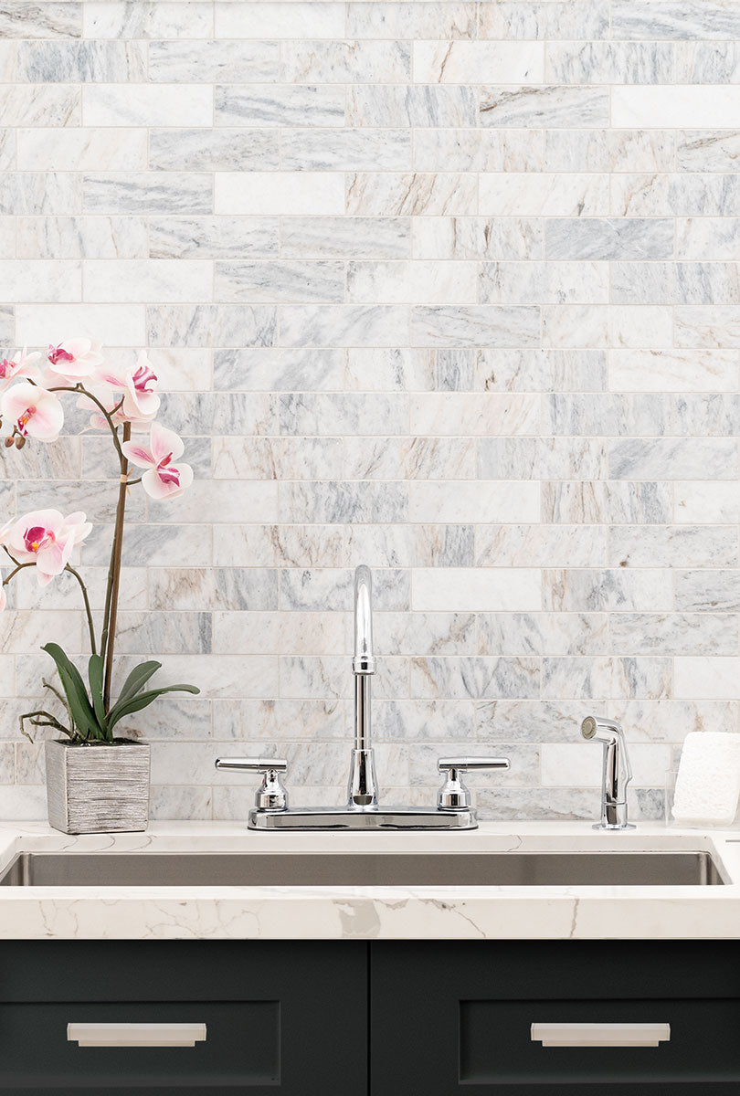 MSI Capri Blue 2 x 6 Honed Marble mosaic (SMOT-CAPBLU-2X6H) – MSI room scene