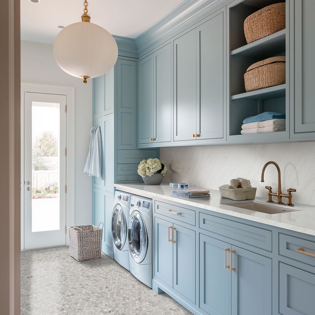 MSI Capri Blue Round Honed Marble mosaic (SMOT-CAPBLU-ROUH) – MSI room scene (kitchen)