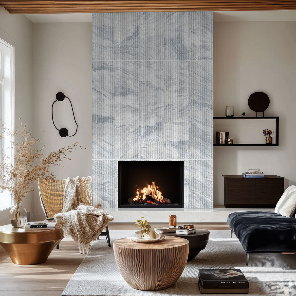 MSI Capri Blue Valentino Fluto 12 x 24 Honed Marble tile (TCAPBLU1224VF) – MSI room scene (living room)