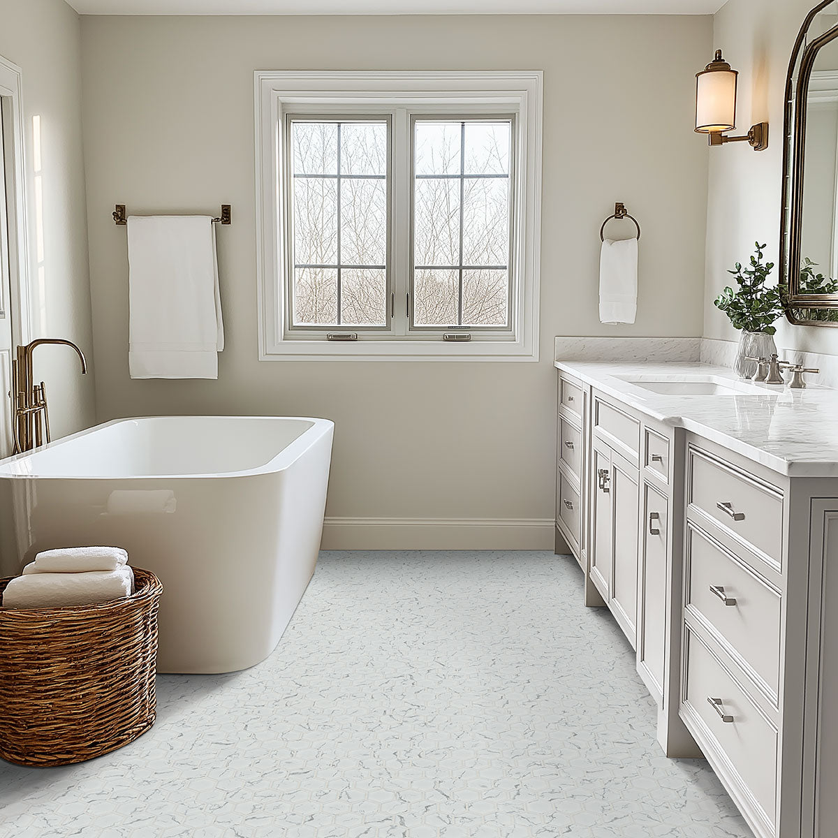 MSI Carrara 2" Hexagon Matte Porcelain mosaic (SMOT-PT-CAR-2HEXM) – MSI room scene (bathroom)