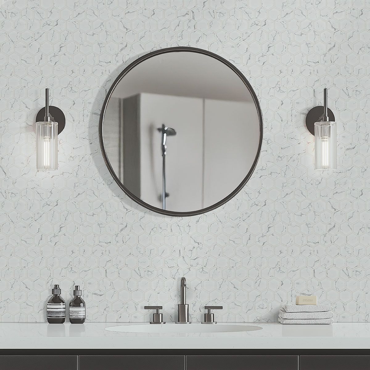 MSI Carrara 2" Hexagon Matte Porcelain mosaic (SMOT-PT-CAR-2HEXM) – MSI room scene (bathroom)