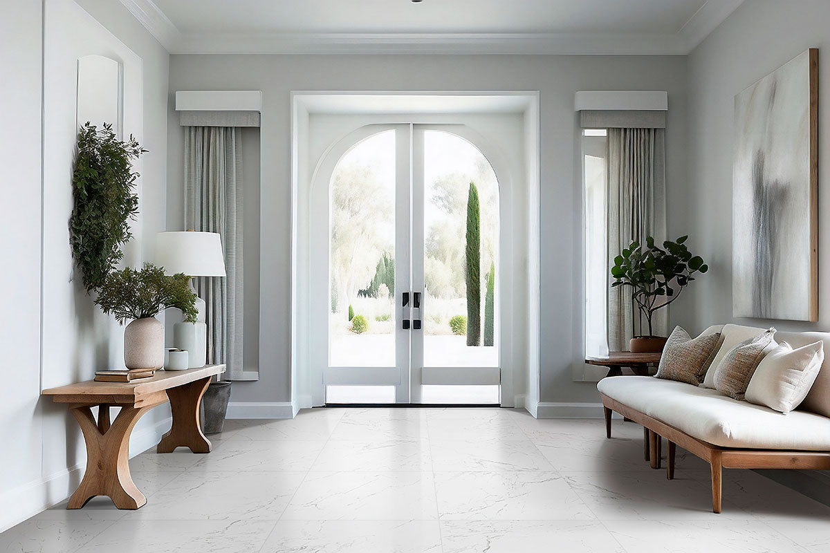 MSI Pietra Carrara 12 x 24 Matte Porcelain tile (NCAR1224-N) – MSI room scene (entryway)