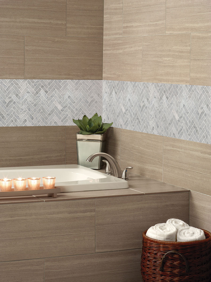 MSI Carrara White 1 x 3 Polished Marble mosaic (SMOT-CAR-1X3HBP) – MSI room scene