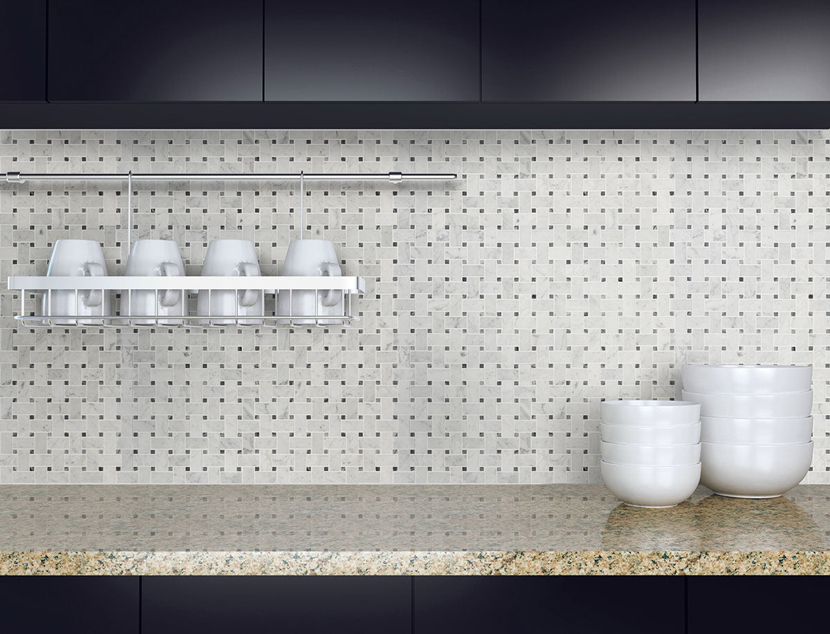 MSI Carrara White Basketweave Pattern Honed Marble mosaic (SMOT-CAR-BWH) – MSI room scene