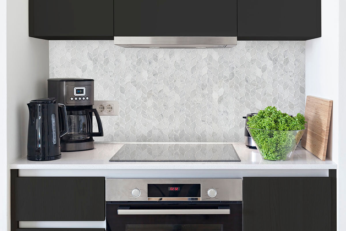MSI Carrara White Blanco Pattern Honed Marble mosaic (SMOT-CAR-BLAH) – MSI room scene (kitchen)