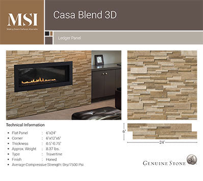 MSI Casa Blend 3d Honed stacked stone 6 x 12 x 6 (LPNLTCASBLE618COR-3DH)