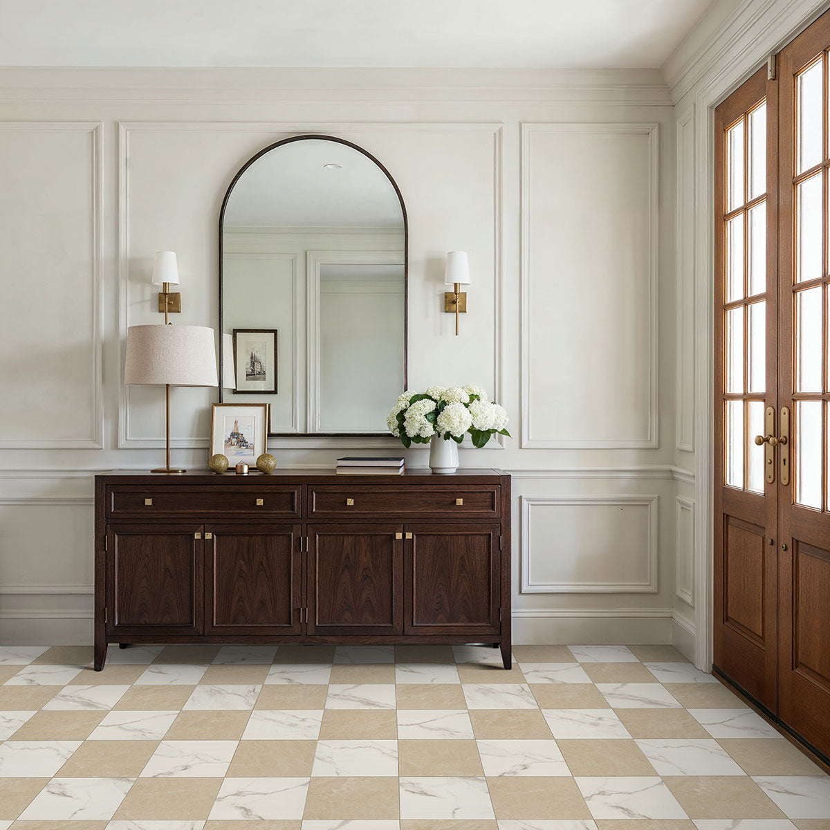 MSI Calacatta Crema Checkered 24 x 24 Matte Porcelain tile (NCALCRECHE2424) – MSI room scene (entryway)