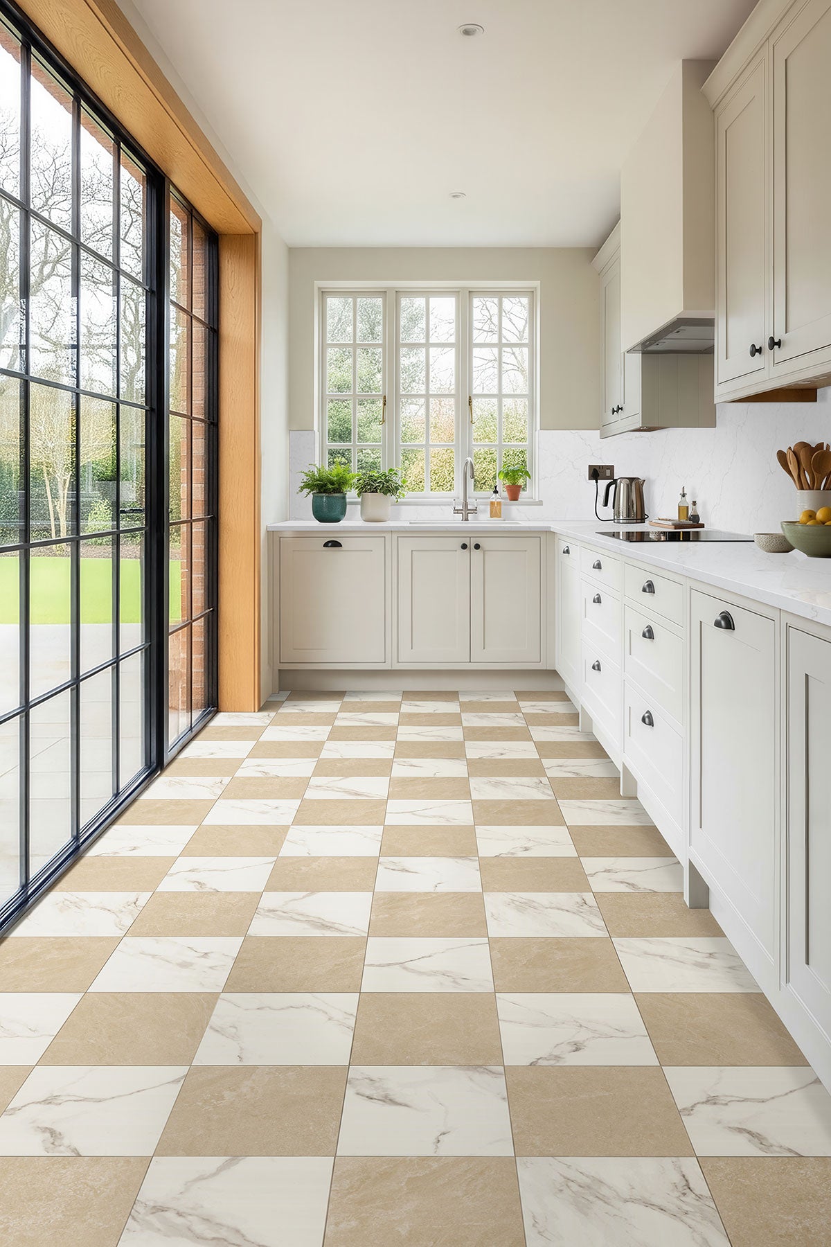 MSI Calacatta Crema Checkered 24 x 24 Matte Porcelain tile (NCALCRECHE2424) – MSI room scene (kitchen)