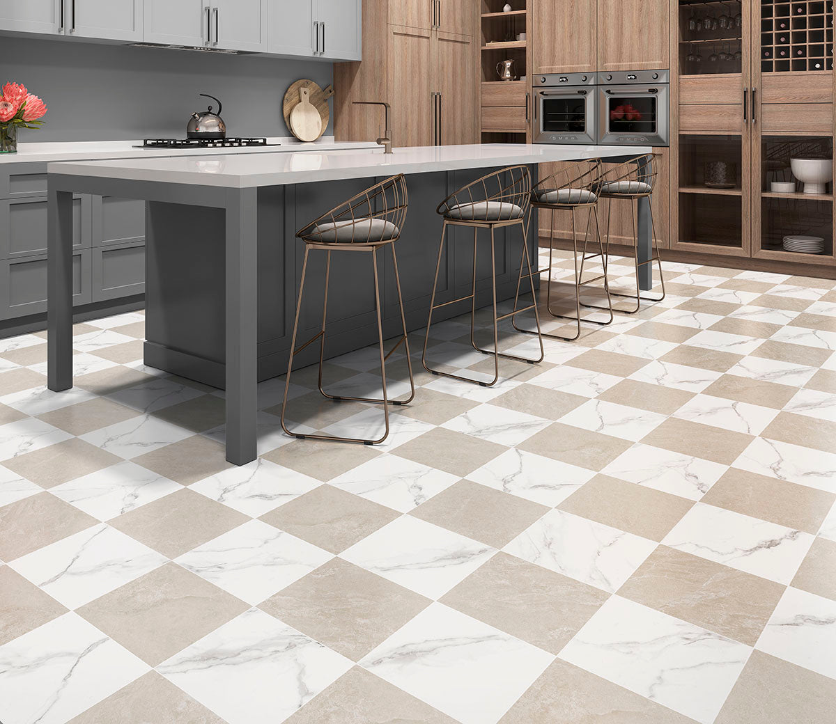 MSI Calacatta Crema Checkered 24 x 24 Matte Porcelain tile (NCALCRECHE2424) – MSI room scene
