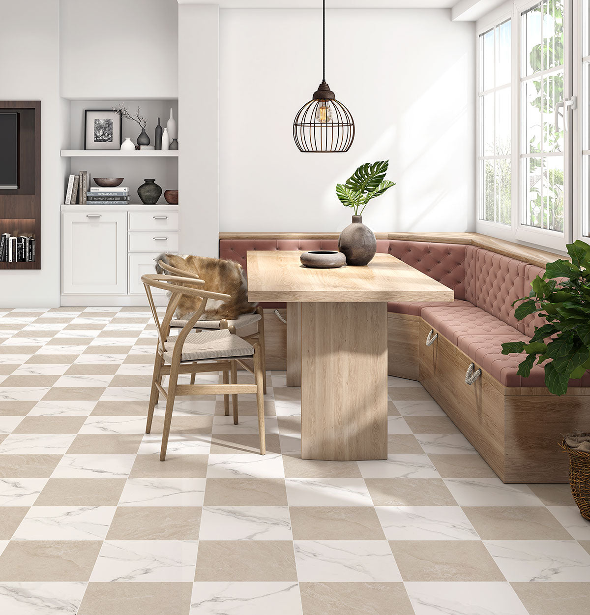 MSI Calacatta Crema Checkered 24 x 24 Matte Porcelain tile (NCALCRECHE2424) – MSI room scene