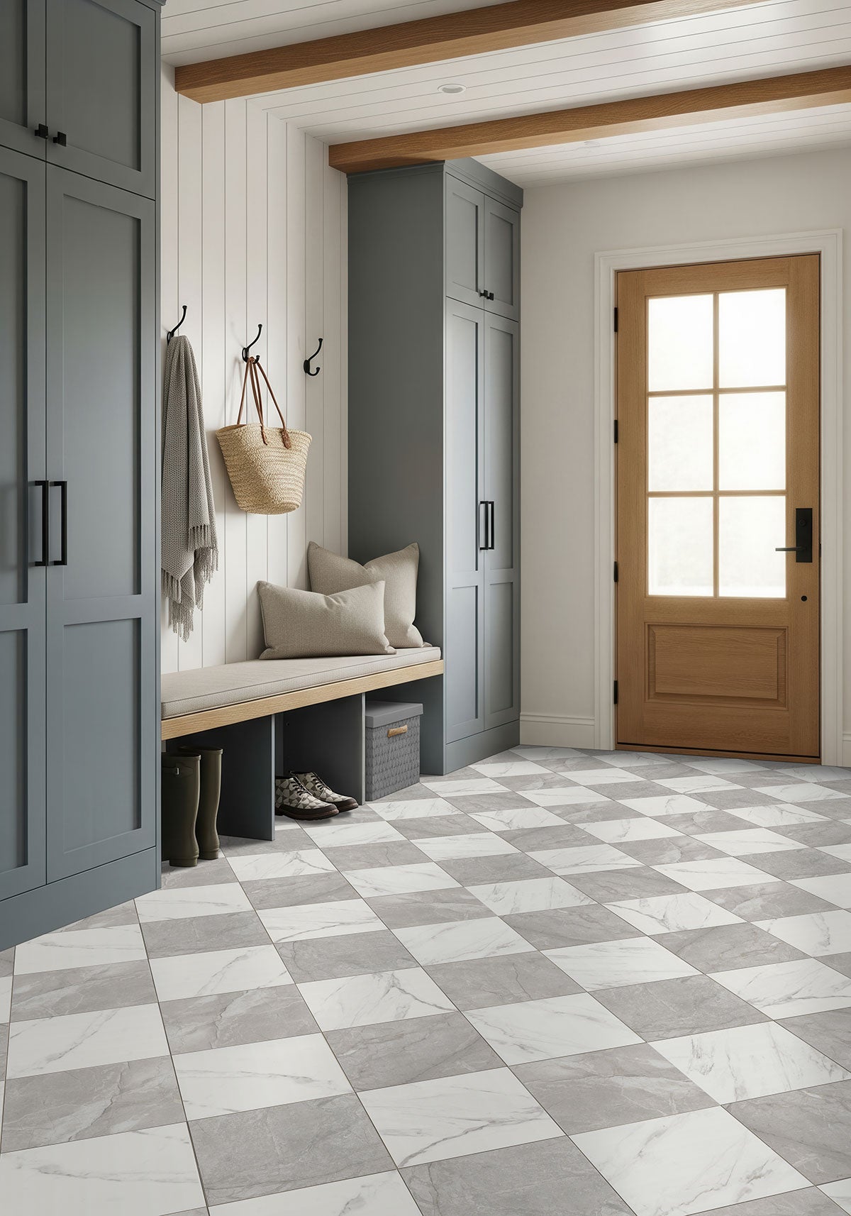 MSI Calacatta Grigio Checkered 24 x 24 Matte Porcelain tile (NCALGRICHE2424) – MSI room scene (entryway)
