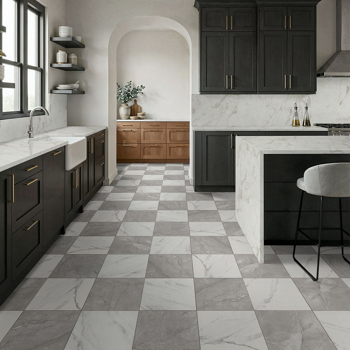 MSI Calacatta Grigio Checkered 24 x 24 Matte Porcelain tile (NCALGRICHE2424) – MSI room scene (kitchen)