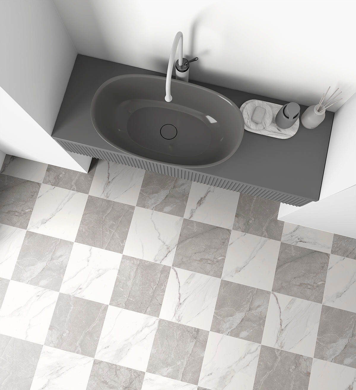 MSI Calacatta Grigio Checkered 24 x 24 Matte Porcelain tile (NCALGRICHE2424) – MSI room scene