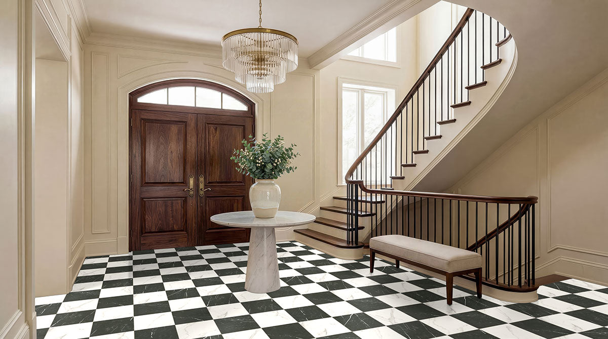 MSI Calacatta Marquina Checkered 24 x 24 Matte Porcelain tile (NCALMARCHE2424) – MSI room scene (entryway)