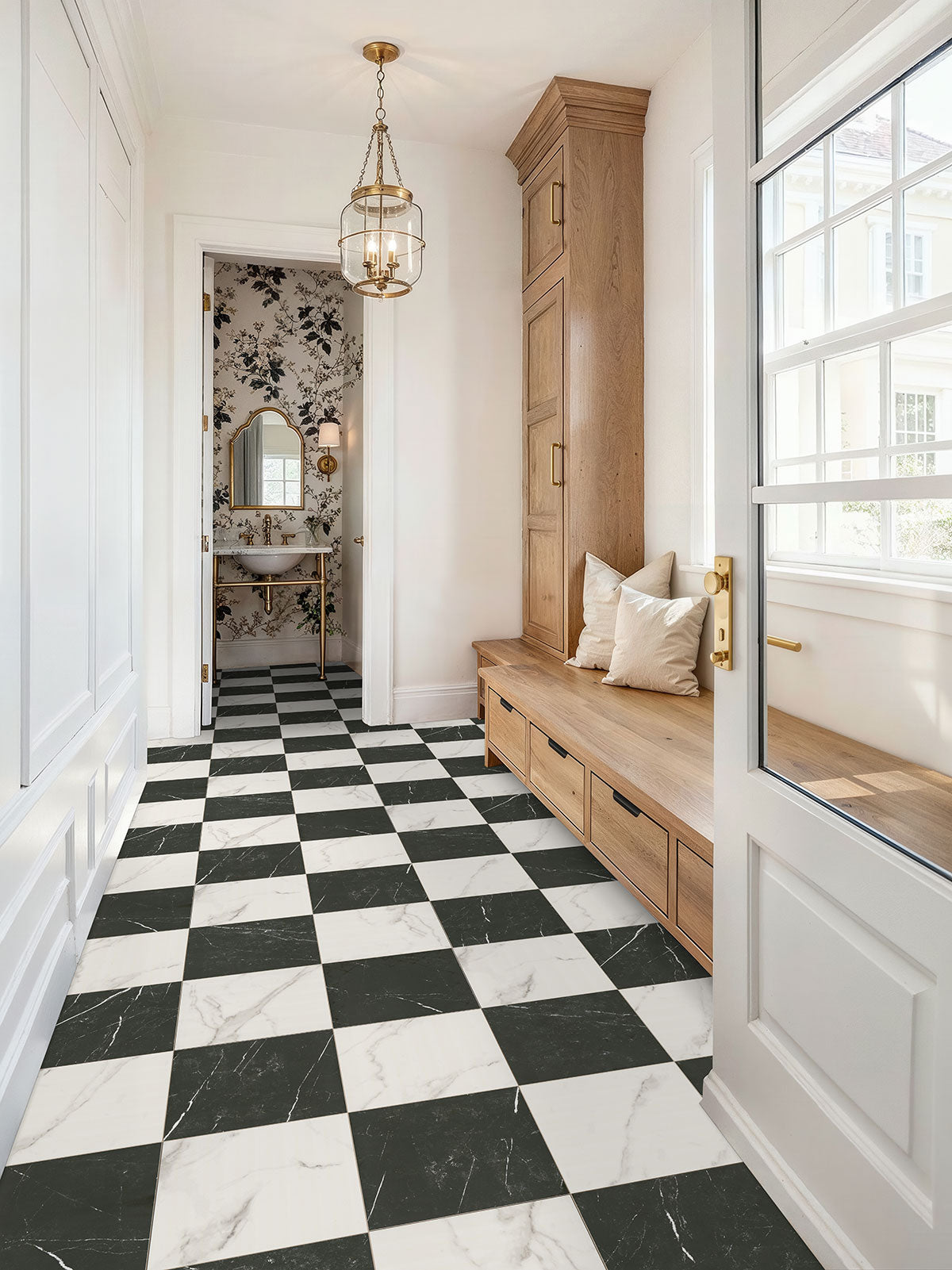 MSI Calacatta Marquina Checkered 24 x 24 Matte Porcelain tile (NCALMARCHE2424) – MSI room scene (entryway)