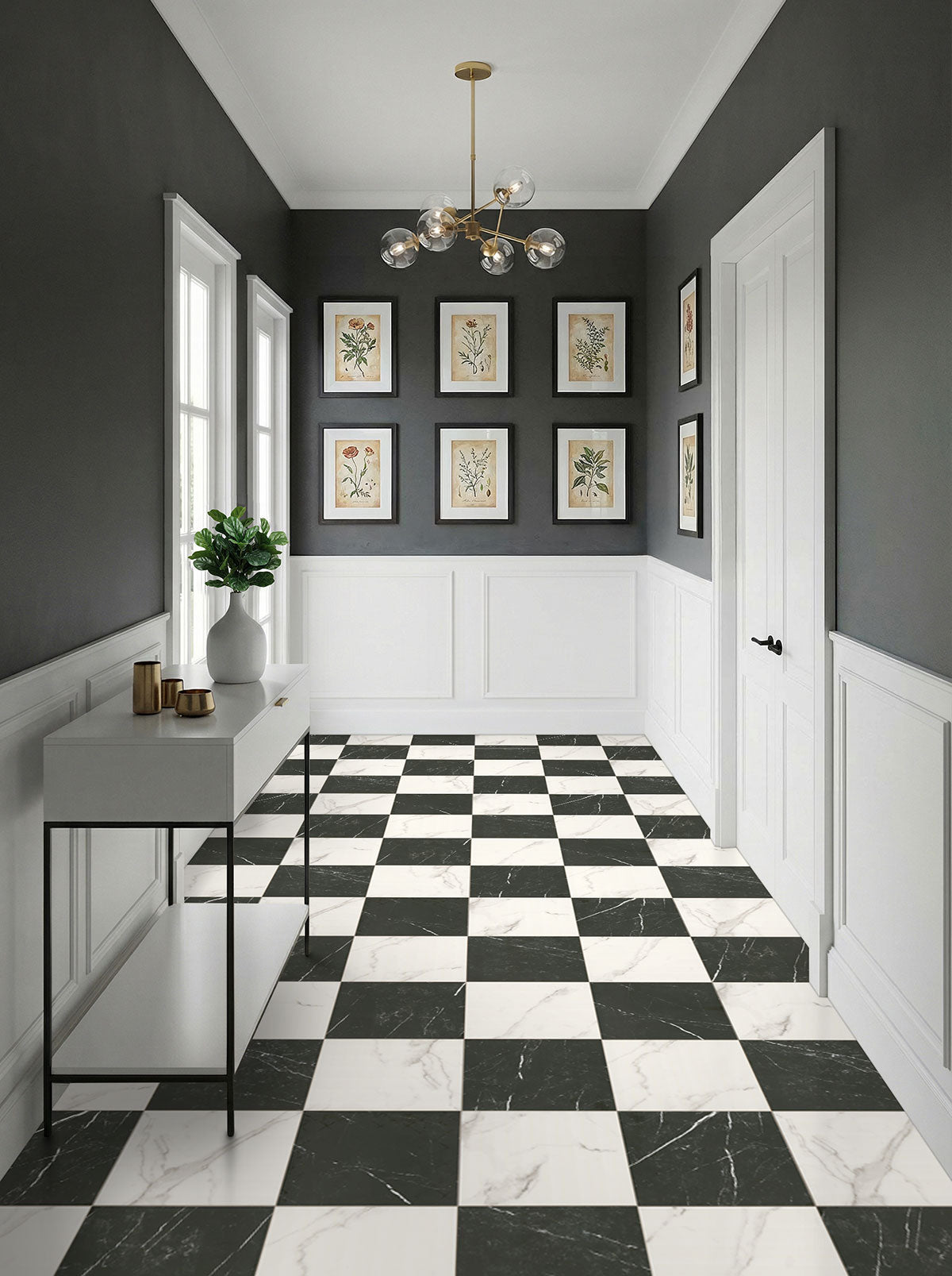 MSI Calacatta Marquina Checkered 24 x 24 Matte Porcelain tile (NCALMARCHE2424) – MSI room scene (entryway)