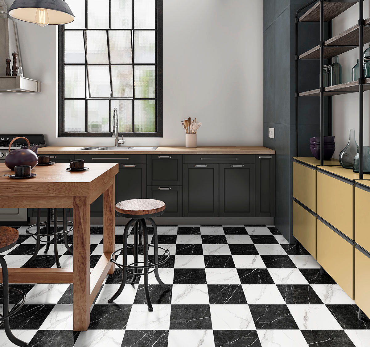 MSI Calacatta Marquina Checkered 24 x 24 Matte Porcelain tile (NCALMARCHE2424) – MSI room scene