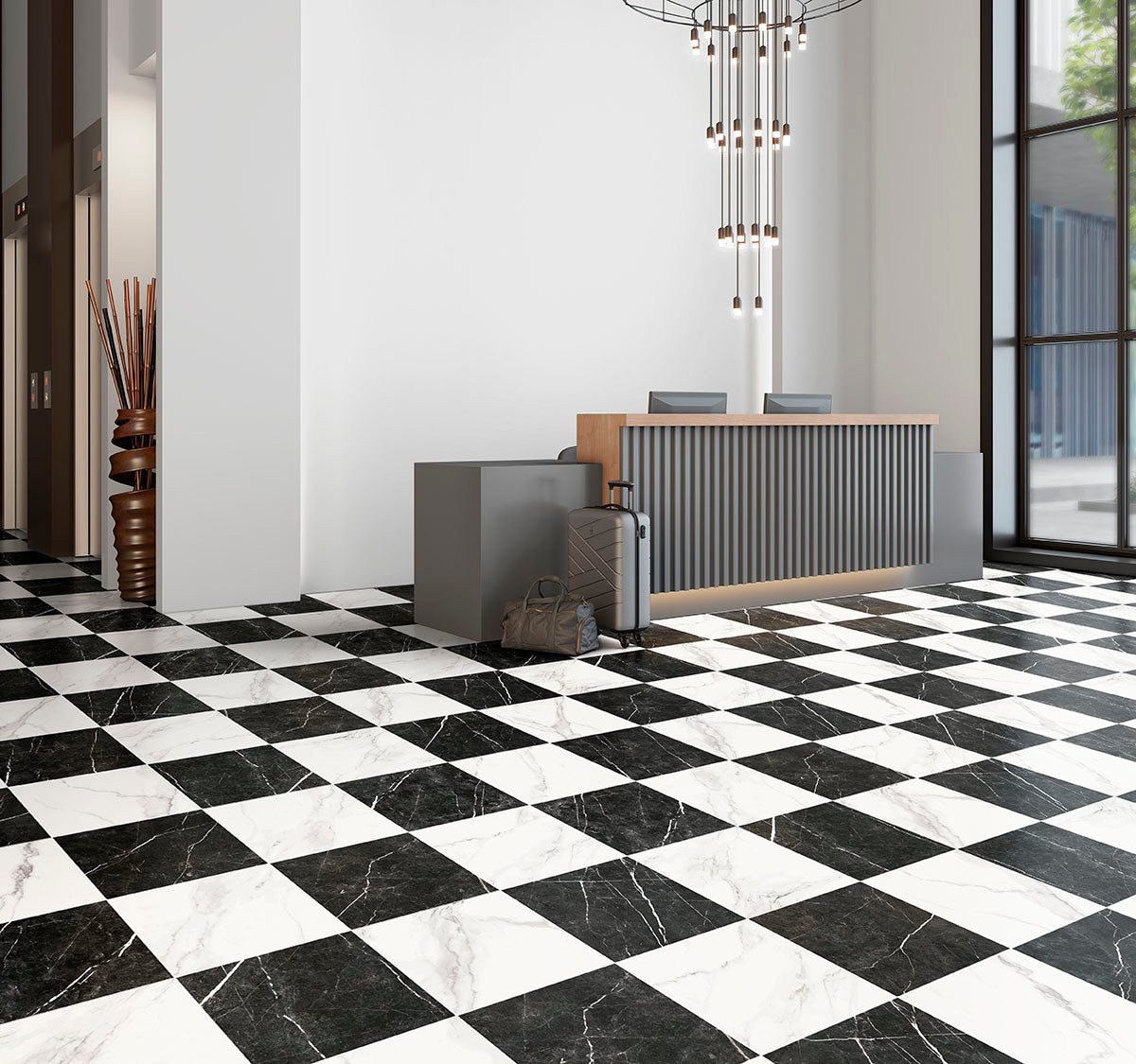MSI Calacatta Marquina Checkered 24 x 24 Matte Porcelain tile (NCALMARCHE2424) – MSI room scene